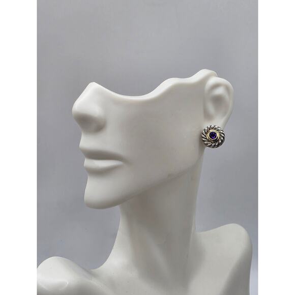 David Yurman Sterling Silver Amethyst Cookie Stud Earrings - Picture 9 of 16
